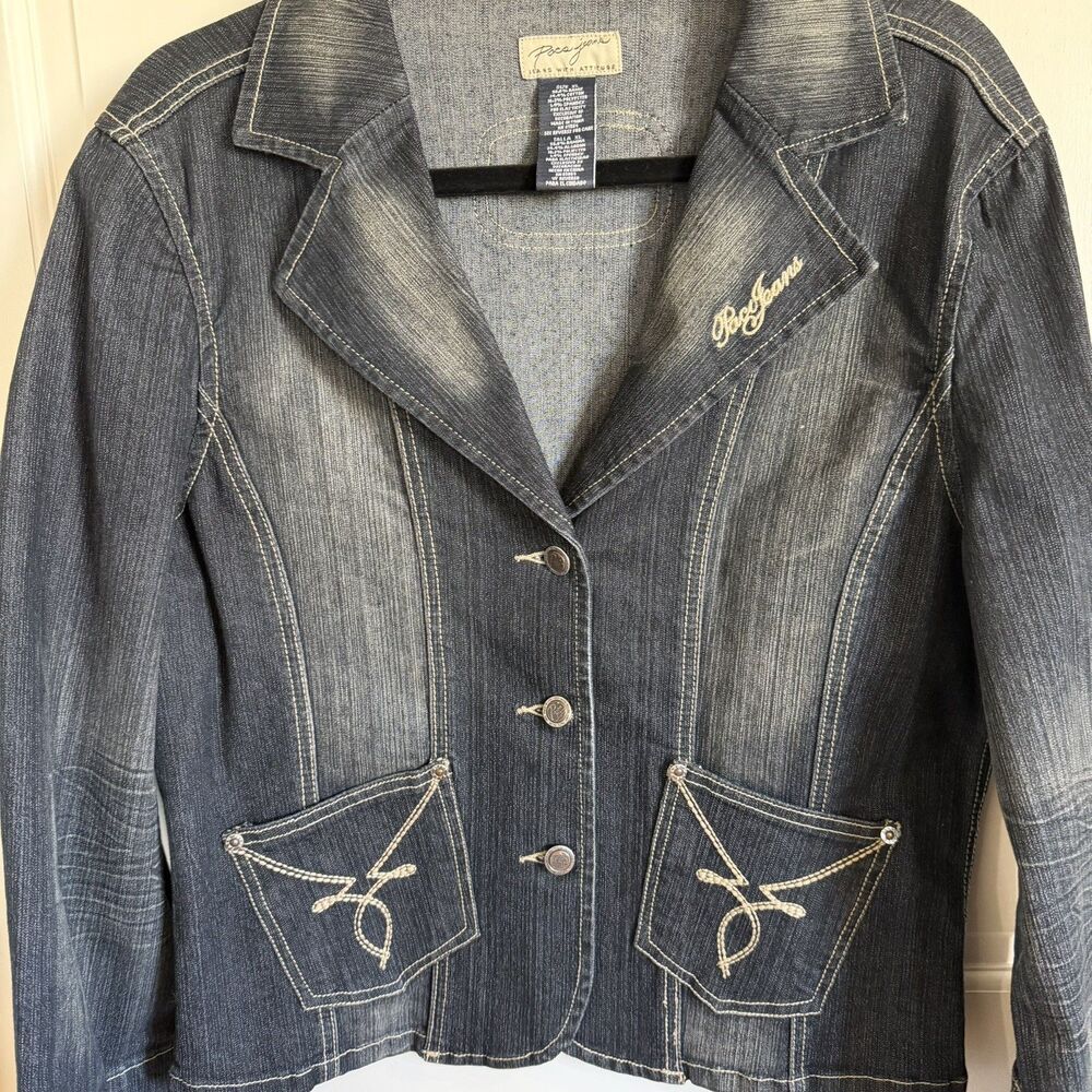 Vintage Paco Jeans Jacket Women’s XL Blue Denim Y2K Streetwear 90s Embroidered